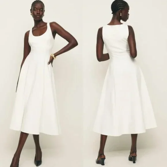 NEW Reformation Mikol Knit Stretch Midi-Dress in Ivory size L #1531 - Picture 1 of 9